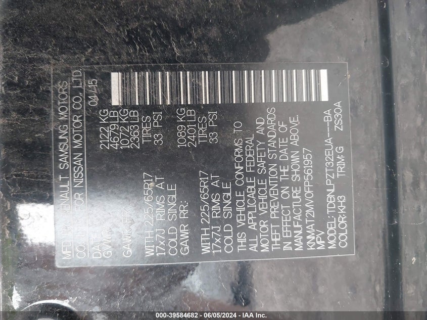 2015 Nissan Rogue S VIN: KNMAT2MV0FP561957 Lot: 39584682