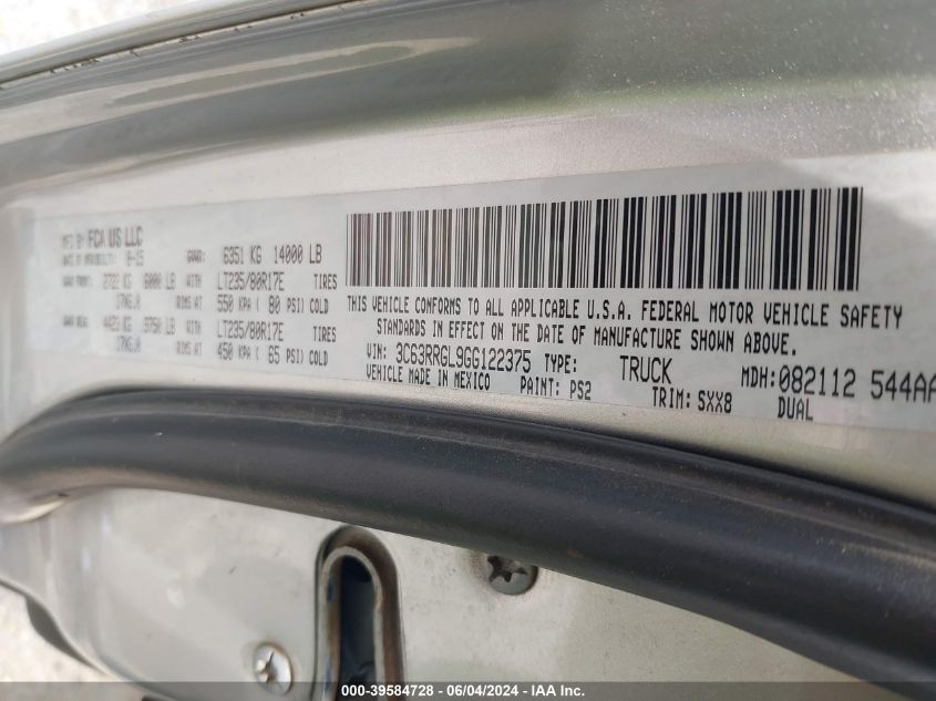 2016 Ram 3500 Tradesman VIN: 3C63RRGL9GG122375 Lot: 39584728