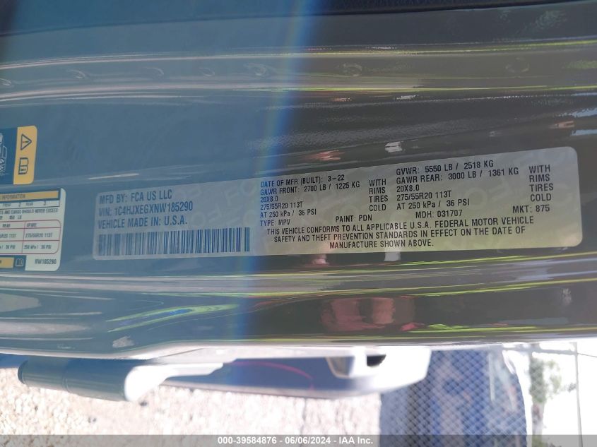 2022 Jeep Wrangler Unlimited High Altitude 4X4 VIN: 1C4HJXEGXNW185290 Lot: 39584876