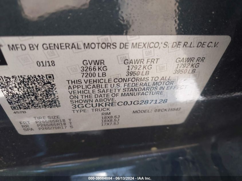 2018 CHEVROLET SILVERADO 1500 1LT - 3GCUKREC0JG287128