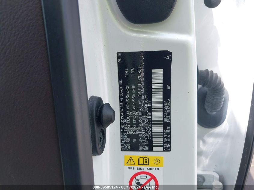 2020 Lexus Rx 350 VIN: 2T2HZMAA5LC151980 Lot: 39585124