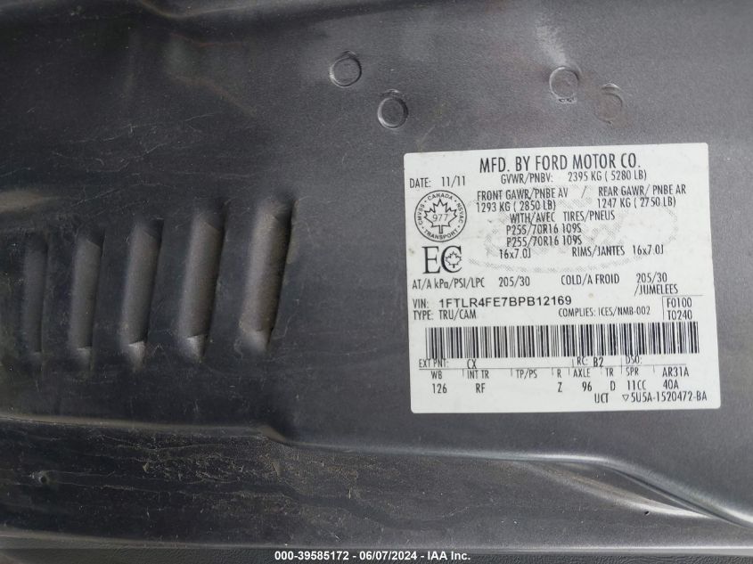 2011 Ford Ranger Sport/Xlt VIN: 1FTLR4FE7BPB12169 Lot: 39585172