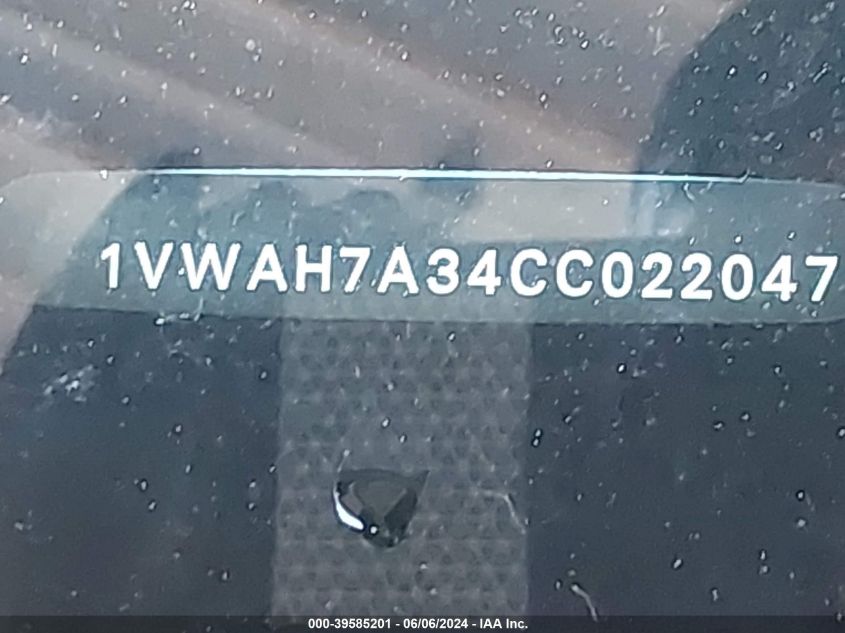 2012 Volkswagen Passat 2.5L S VIN: 1VWAH7A34CC022047 Lot: 39585201