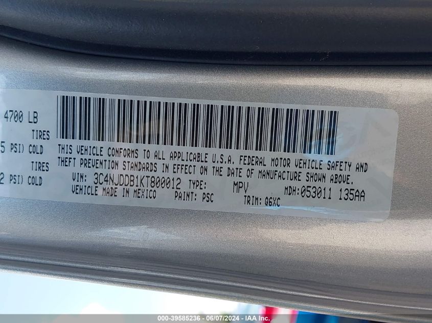 3C4NJDDB1KT800012 2019 Jeep Compass Trailhawk 4X4