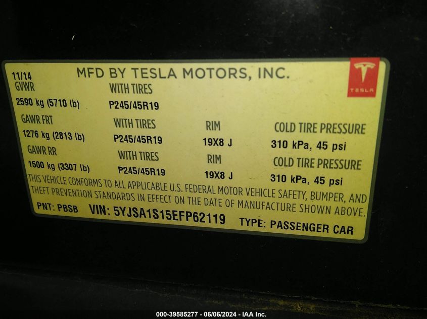 5YJSA1S15EFP62119 2014 Tesla Model S