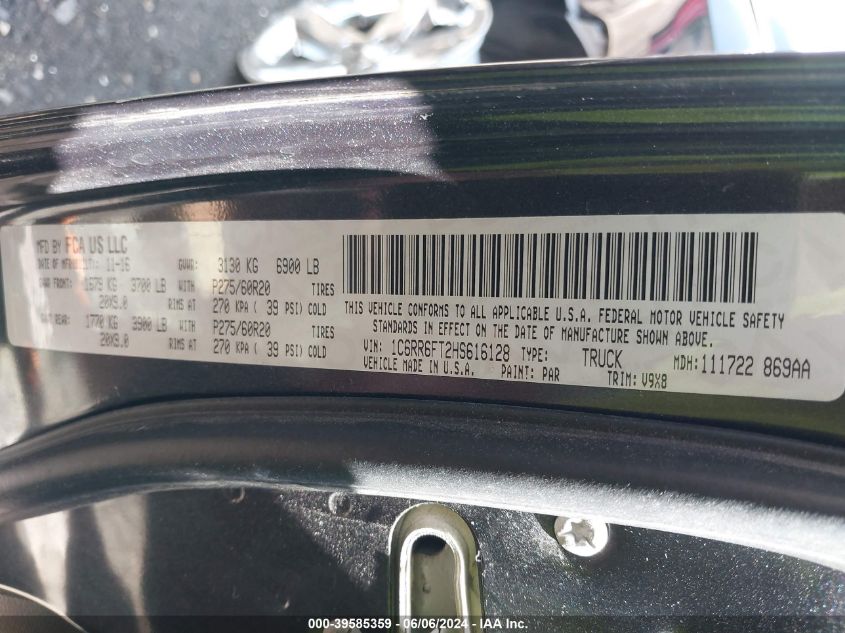 2017 Ram 1500 Express Quad Cab 4X2 6'4 Box VIN: 1C6RR6FT2HS616128 Lot: 39585359