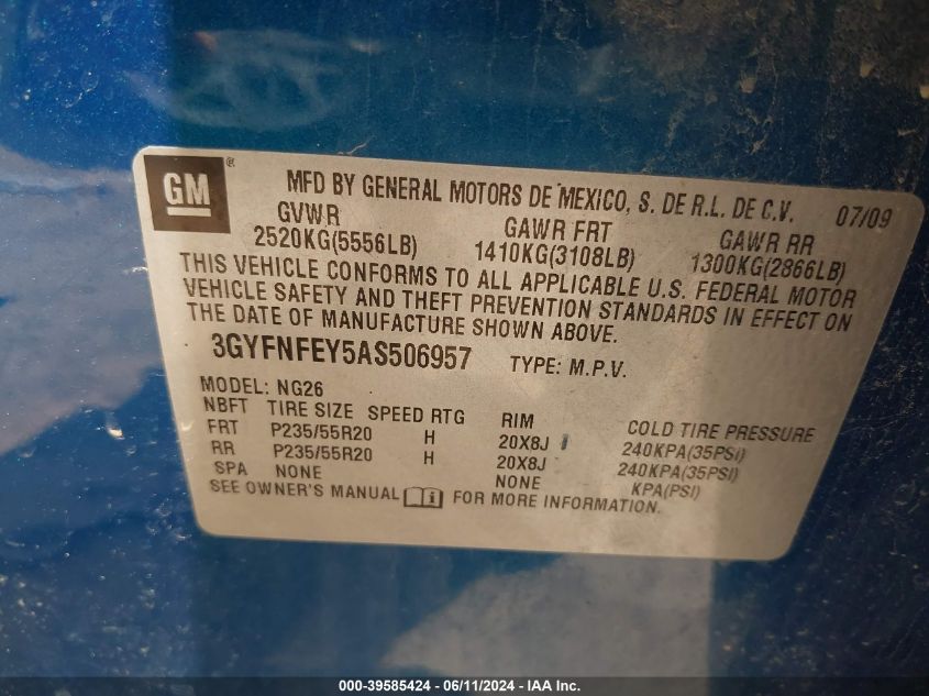 2010 Cadillac Srx Premium Collection VIN: 3GYFNFEY5AS506957 Lot: 39585424