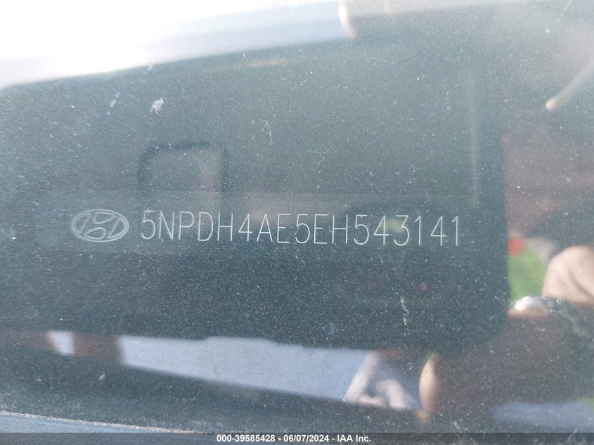 2014 Hyundai Elantra Se VIN: 5NPDH4AE5EH543141 Lot: 39585428