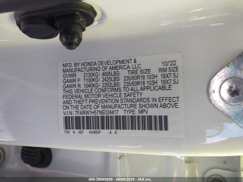 2022 HONDA CR-V EX - 7FARW1H57NE024417