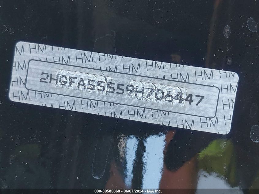 2009 Honda Civic Si VIN: 2HGFA55559H706447 Lot: 39585868