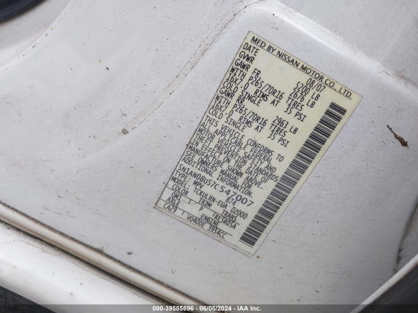 2007 Nissan Xterra S VIN: 5N1AN08U57C547007 Lot: 39585896