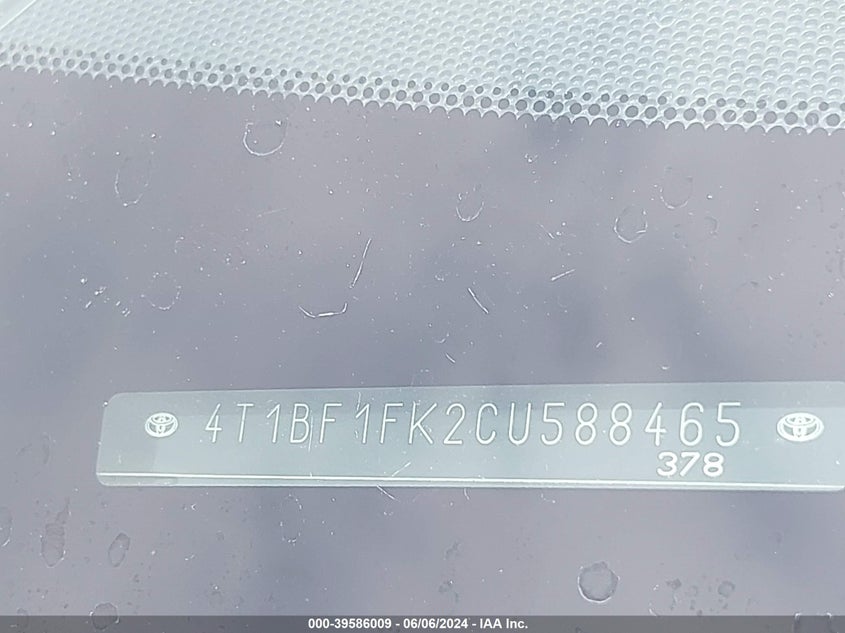 2012 Toyota Camry Se VIN: 4T1BF1FK2CU588465 Lot: 39586009