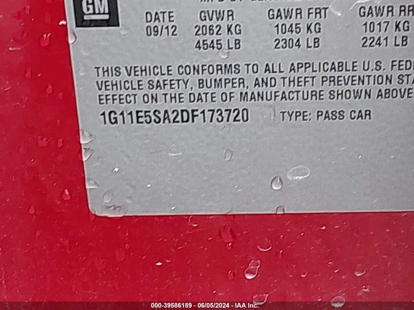 2013 Chevrolet Malibu 2Lt VIN: 1G11E5SA2DF173720 Lot: 39586189