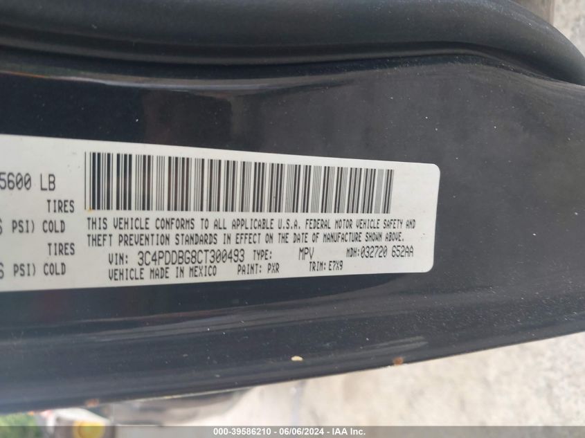 2012 Dodge Journey Sxt VIN: 3C4PDDBG8CT300493 Lot: 39586210