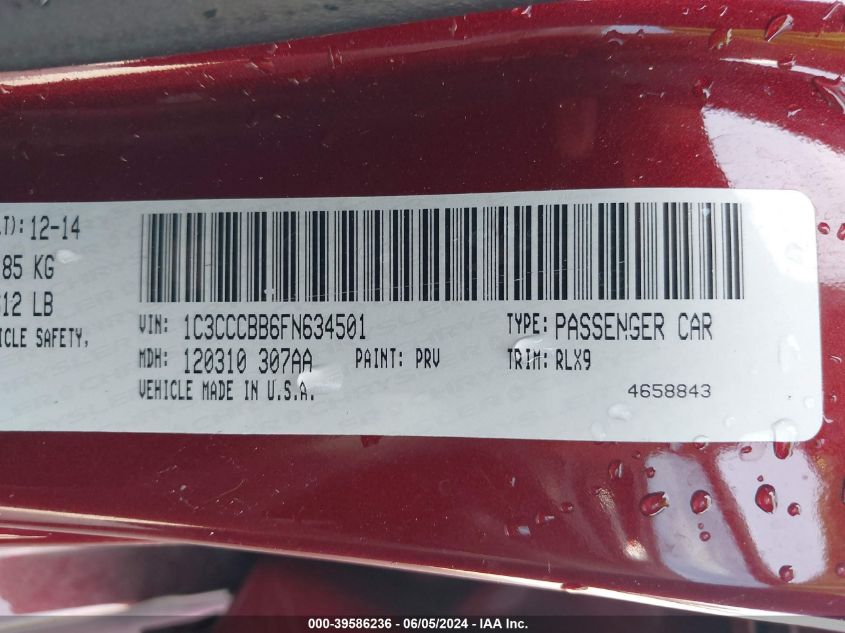 2015 CHRYSLER 200 S - 1C3CCCBB6FN634501