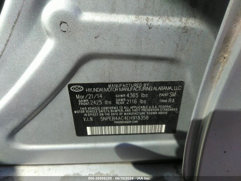 5NPEB4AC4EH918358 2014 Hyundai Sonata Gls