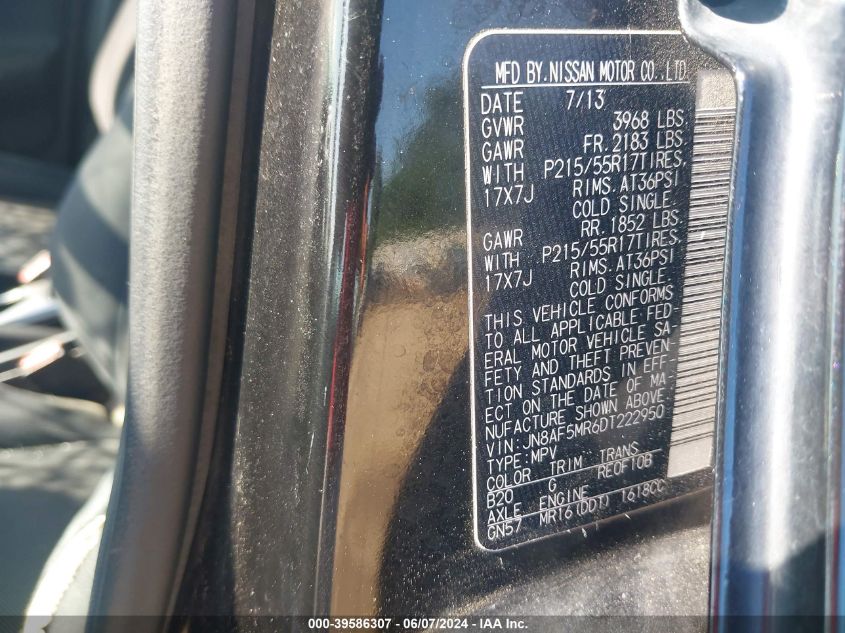 2013 Nissan Juke S VIN: JN8AF5MR6DT222950 Lot: 39586307