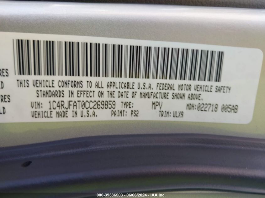 2012 Jeep Grand Cherokee Laredo VIN: 1C4RJFAT0CC269859 Lot: 39586503