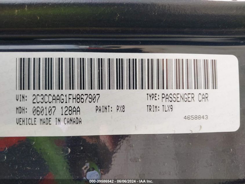 2015 Chrysler 300 Limited VIN: 2C3CCAAG1FH867907 Lot: 39586542