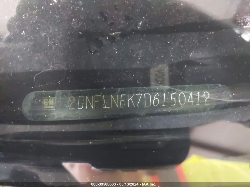 2013 Chevrolet Equinox 2Lt VIN: 2GNFLNEK7D6150412 Lot: 39586633