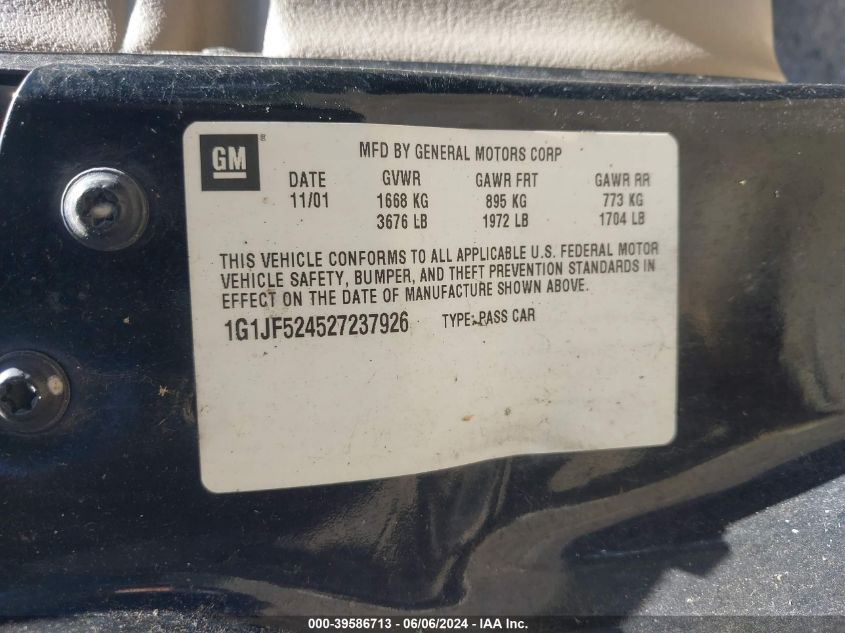 2002 Chevrolet Cavalier Ls VIN: 1G1JF524527237926 Lot: 39586713