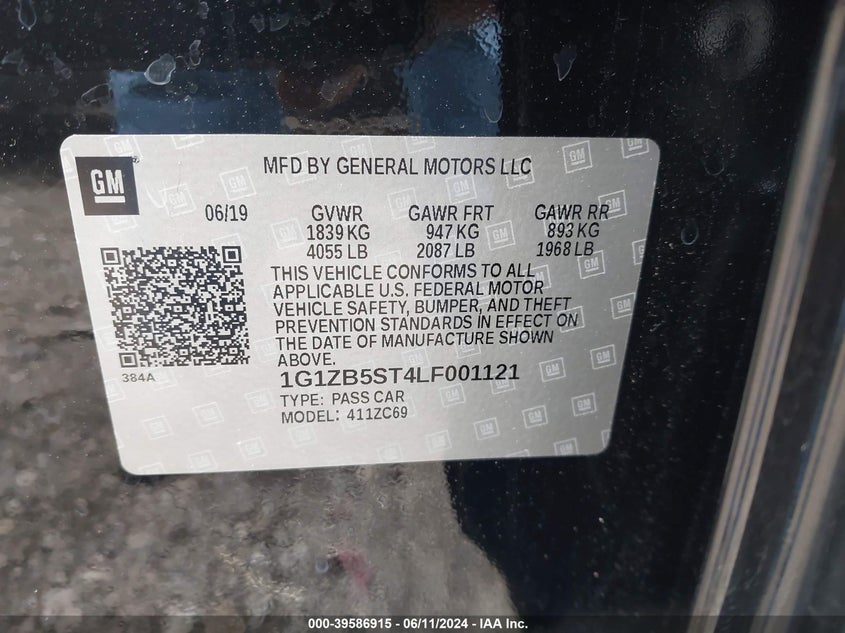 2020 Chevrolet Malibu Fwd Ls VIN: 1G1ZB5ST4LF001121 Lot: 39586915