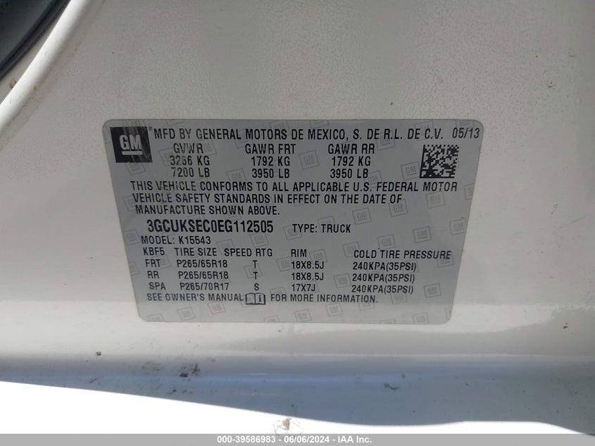 2014 CHEVROLET SILVERADO 1500 K1500 LTZ - 3GCUKSEC0EG112505