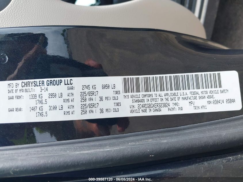 2014 Dodge Grand Caravan American Value Pkg/Se/Se 30Th Anniversary VIN: 2C4RDGBGXER323824 Lot: 39587120