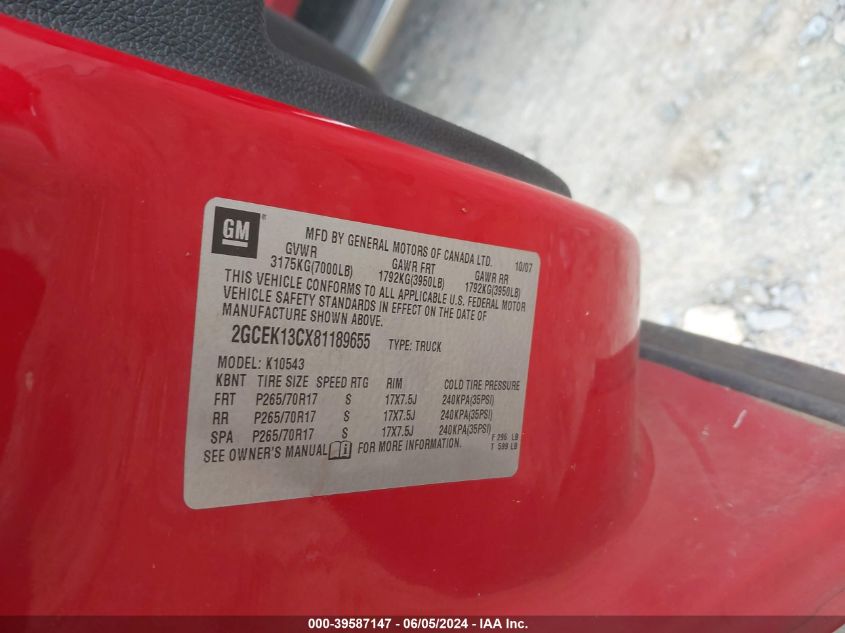 2008 Chevrolet Silverado 1500 Ls VIN: 2GCEK13CX81189655 Lot: 39587147