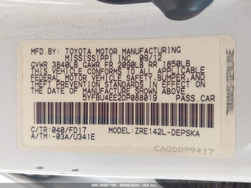 2013 TOYOTA COROLLA S - 5YFBU4EE2DP088019