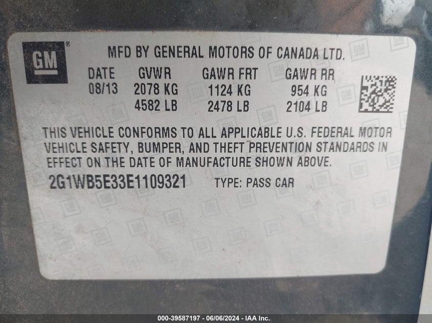 2014 CHEVROLET IMPALA LIMITED LT - 2G1WB5E33E1109321