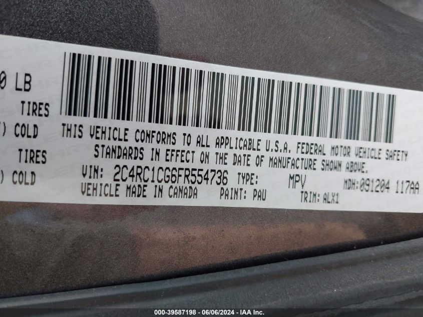 2015 Chrysler Town & Country Touring-L VIN: 2C4RC1CG6FR554736 Lot: 39587198