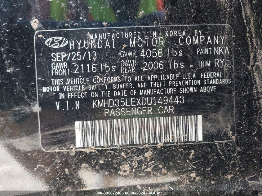 2013 Hyundai Elantra Gt VIN: KMHD35LEXDU149443 Lot: 39587240