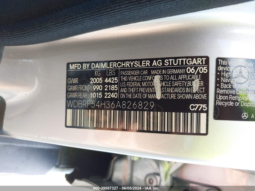 2006 Mercedes-Benz C 280 Luxury VIN: WDBRF54H36A826829 Lot: 39587327