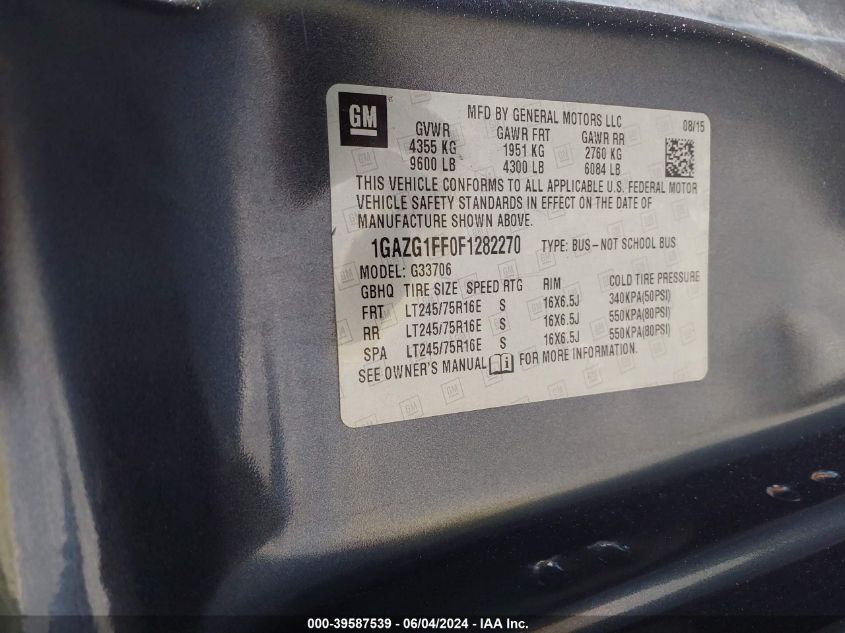 2015 CHEVROLET EXPRESS 3500 LT - 1GAZG1FF0F1282270