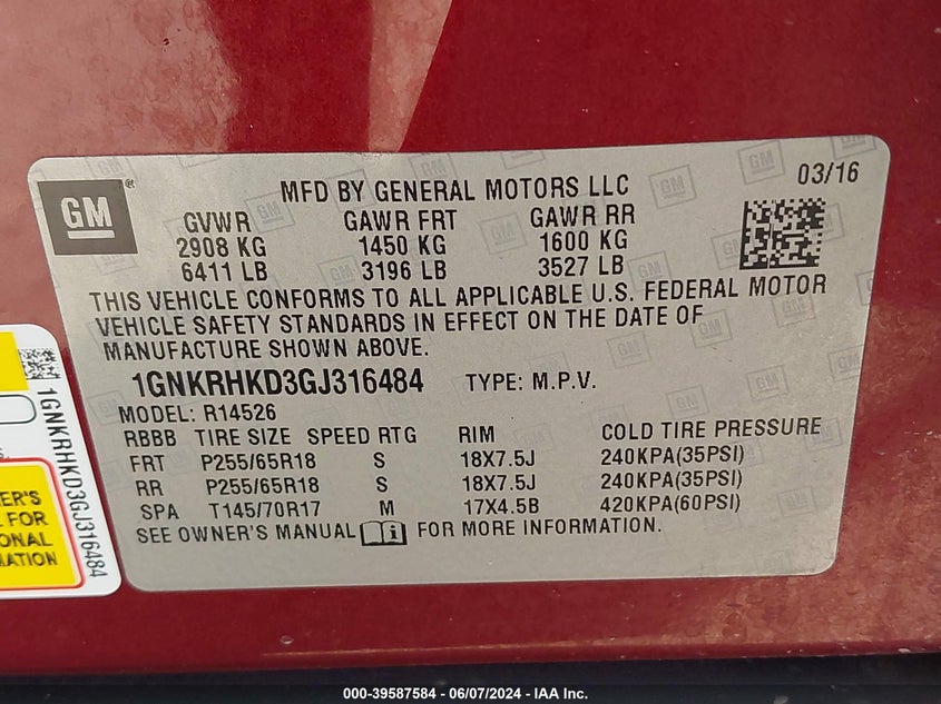 2016 CHEVROLET TRAVERSE 2LT - 1GNKRHKD3GJ316484