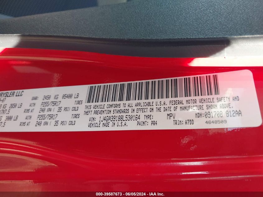 2008 Jeep Wrangler Unlimited X VIN: 1J4GA39188L530164 Lot: 39587673