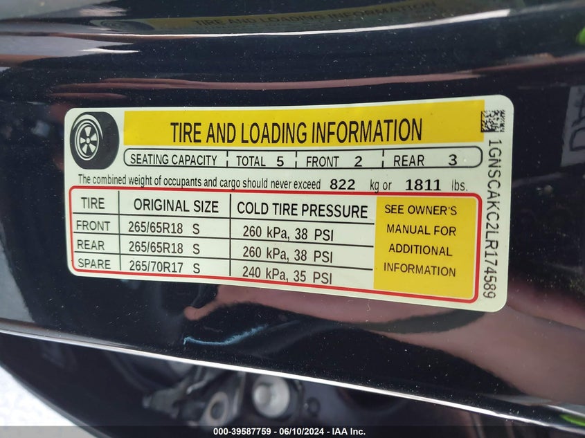 2020 Chevrolet Tahoe 2Wd Ls VIN: 1GNSCAKC2LR174589 Lot: 39587759