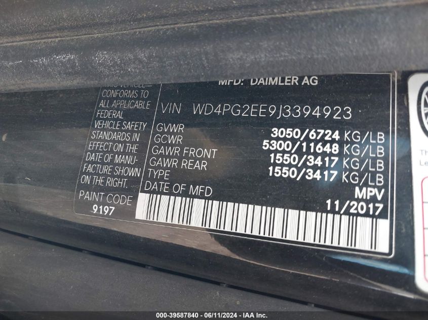 2018 MERCEDES-BENZ METRIS - WD4PG2EE9J3394923