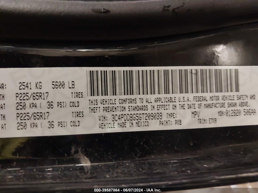 2016 Dodge Journey Sxt VIN: 3C4PDDBG5GT209039 Lot: 39587864