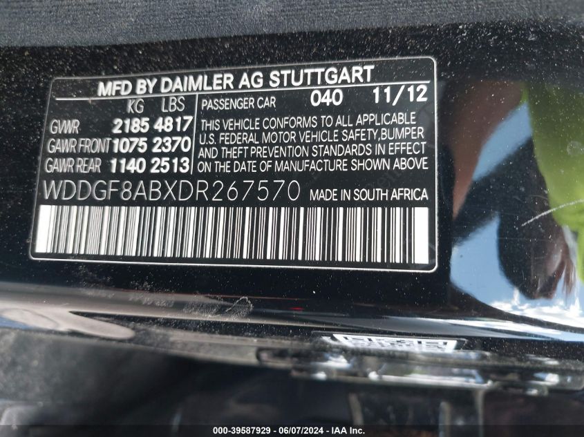 2013 Mercedes-Benz C 300 Luxury 4Matic/Sport 4Matic VIN: WDDGF8ABXDR267570 Lot: 39587929