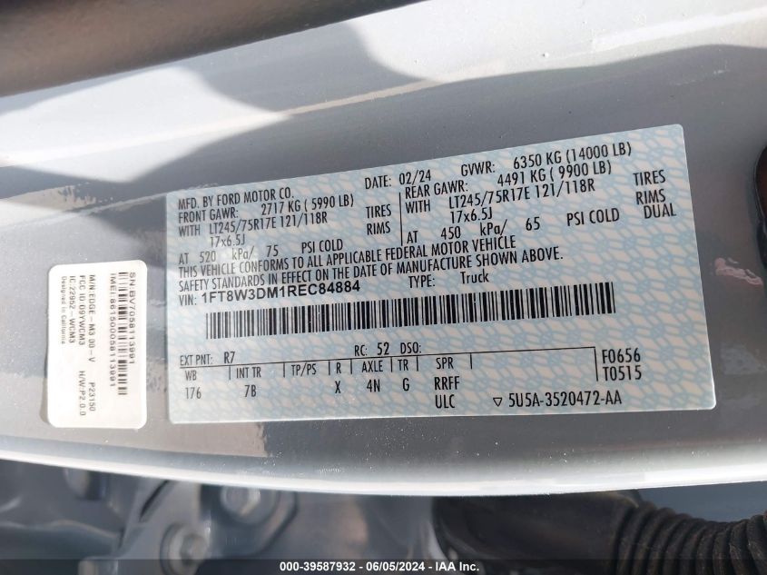 2024 Ford F-350 Platinum VIN: 1FT8W3DM1REC84884 Lot: 39587932