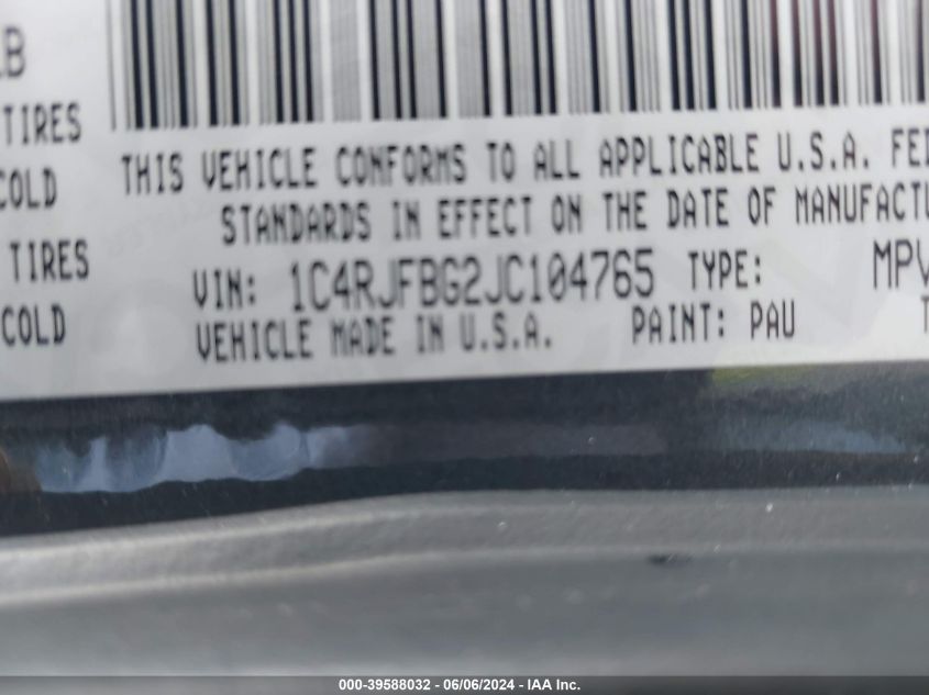 2018 Jeep Grand Cherokee Limited 4X4 VIN: 1C4RJFBG2JC104765 Lot: 39588032