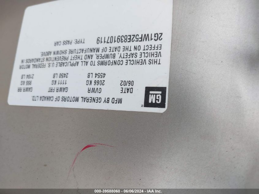 2003 Chevrolet Impala VIN: 2G1WF52E839107119 Lot: 39588060