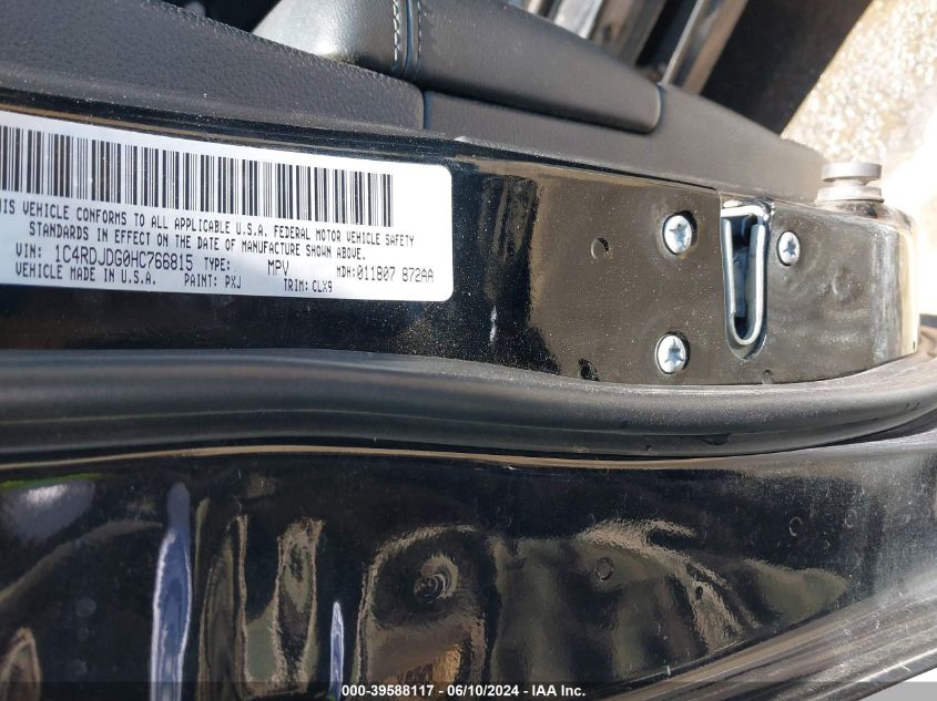 2017 Dodge Durango Gt Awd VIN: 1C4RDJDG0HC766815 Lot: 39588117