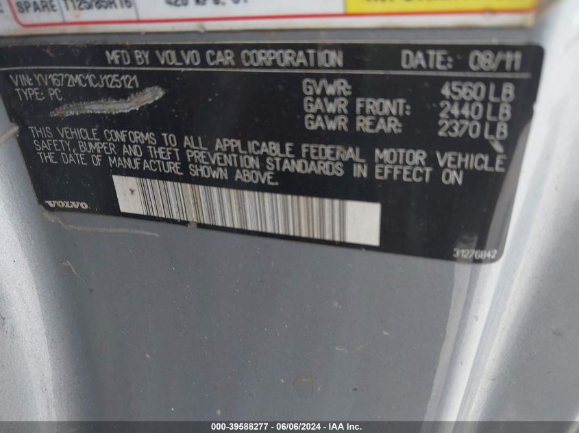 2012 Volvo C70 T5/T5 Platinum/T5 Premier Plus VIN: YV1672MC1CJ125121 Lot: 39588277