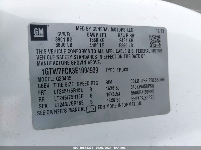 1GTW7FCA3E1904939 2014 GMC Savana 2500 Work Van