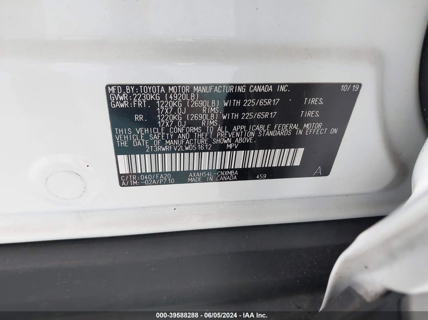 2020 TOYOTA RAV4 XLE HYBRID - 2T3RWRFV2LW051612