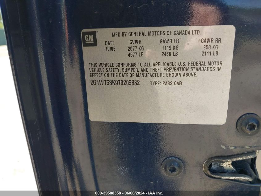 2007 Chevrolet Impala Lt VIN: 2G1WT58K979205832 Lot: 39588358