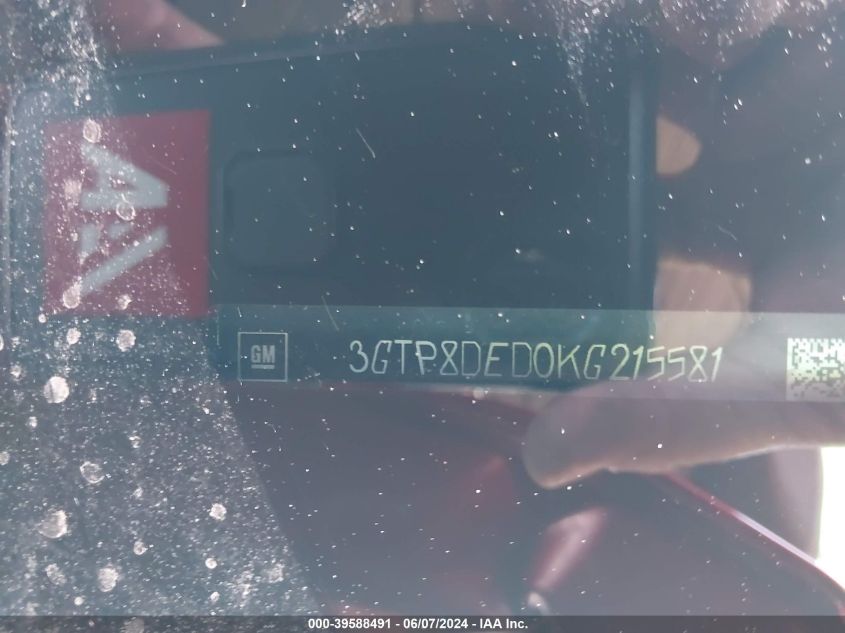 2019 GMC Sierra 1500 Slt VIN: 3GTP8DED0KG215581 Lot: 39588491